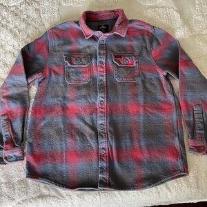 Rip Curl Shirt Boys 14 Red Gray Checked Thick Flannel Long Sleeve Button Up